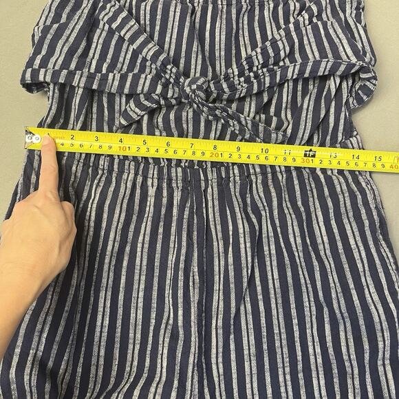 Aerie Jumpsuit Medium Blue/White Strapless Jogger Style 100% Cotton Pockets - Picture 5 of 7